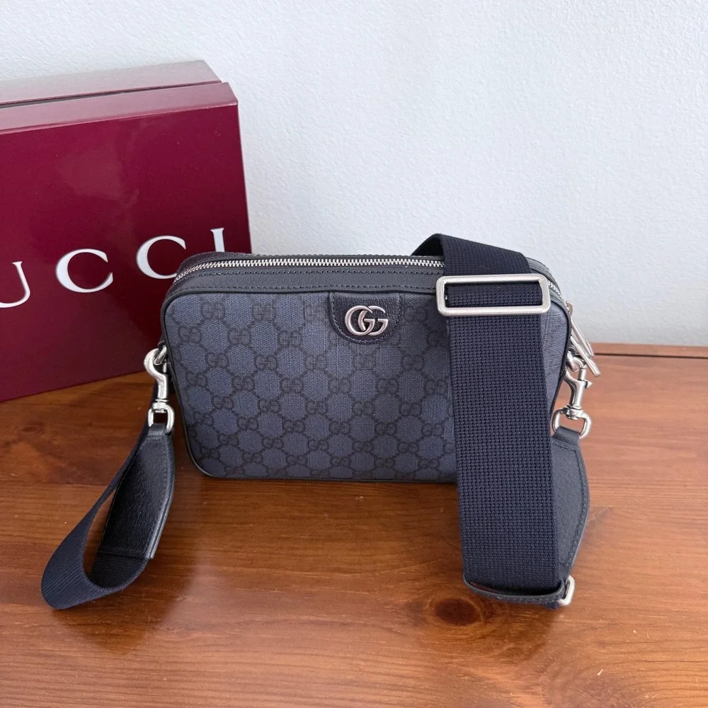 Gucci‎ Ophidia GG Supreme Messenger Bag Navy Blue Black Canvas 598103